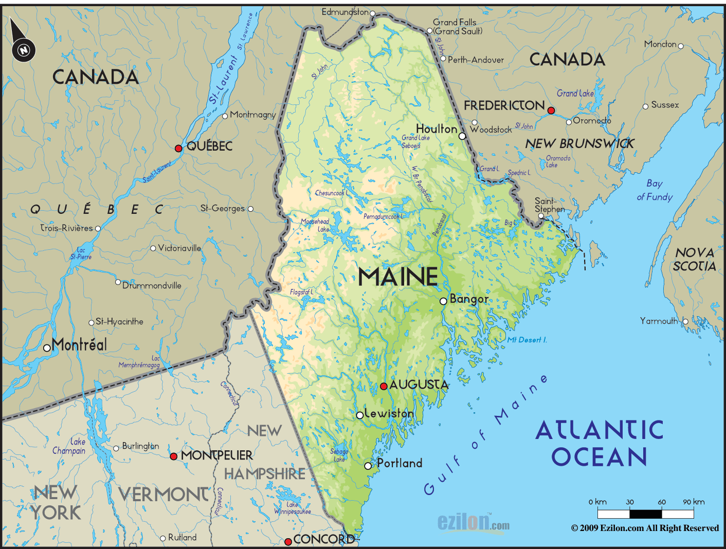 Geographical Map Of Maine And Maine Geographical Maps