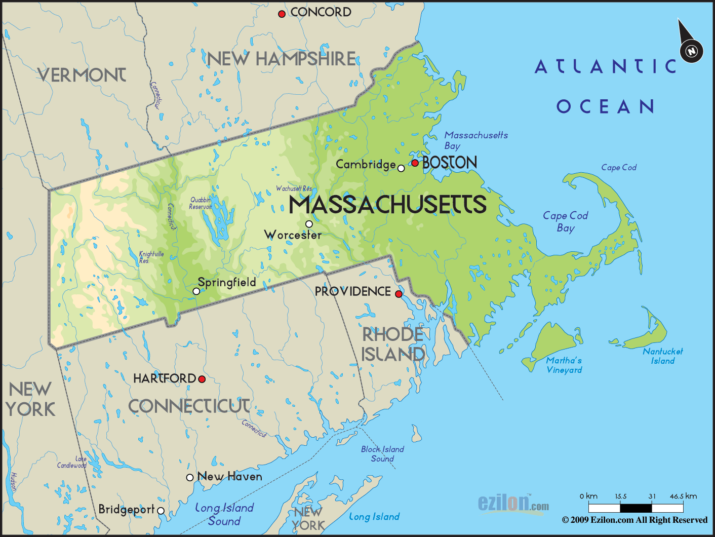 Geographical Map of Massachusetts and Massachusetts ...