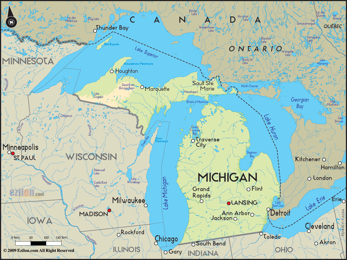 Geographical Map Of Michigan And Michigan Geographical Maps