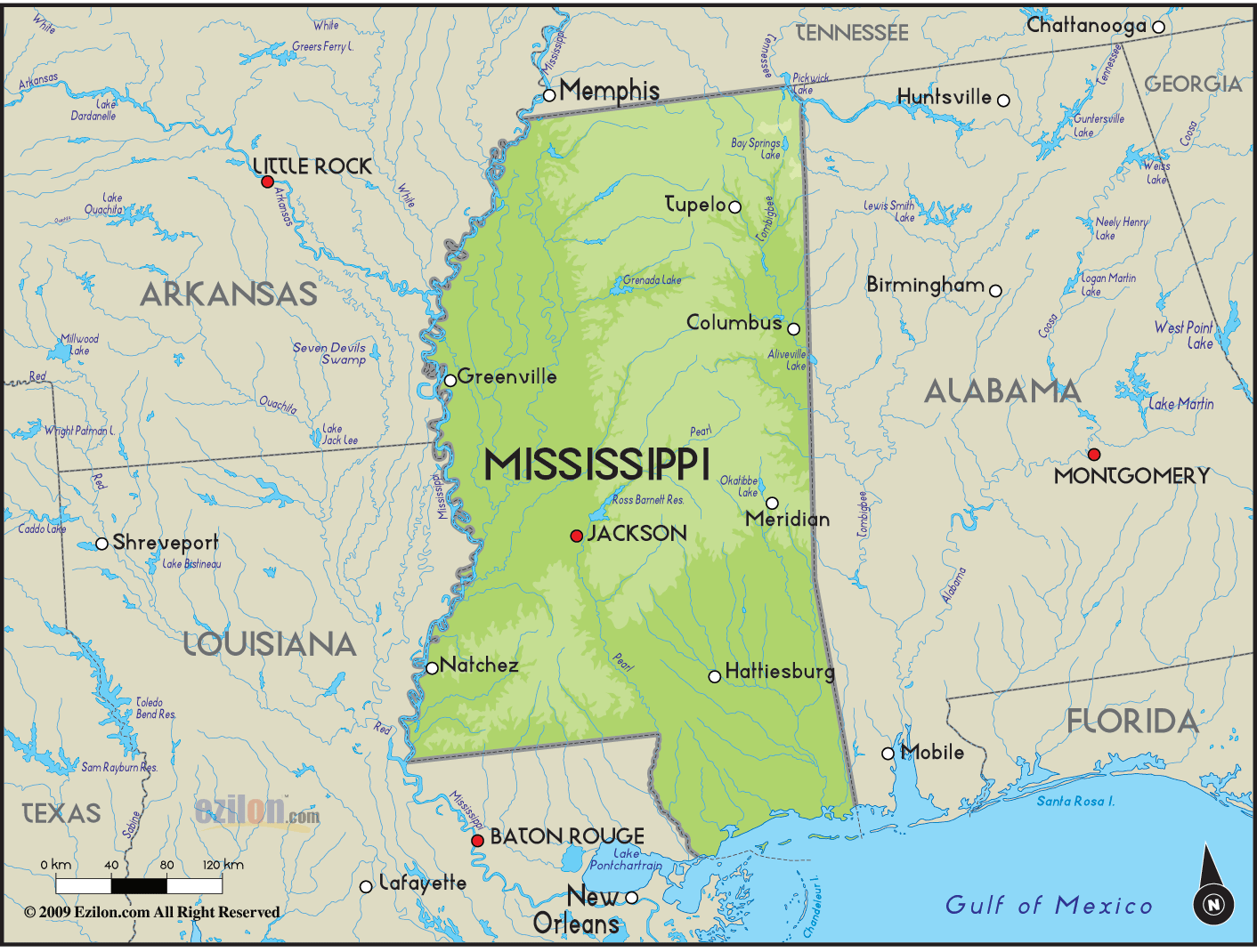 Mississippi Geographical Map