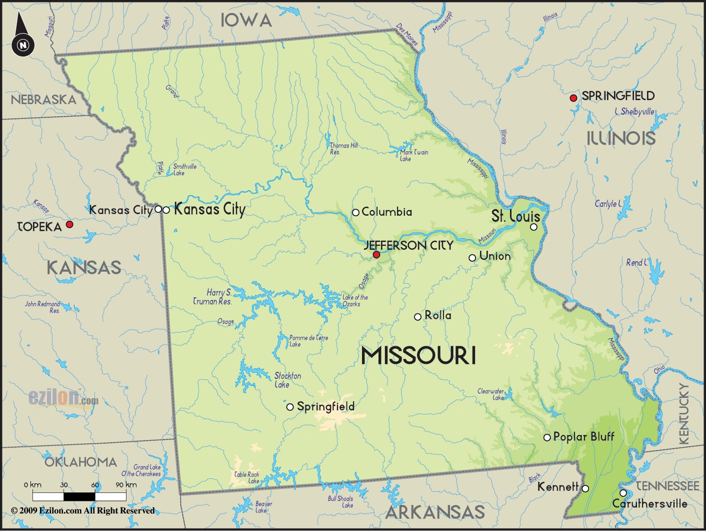 Geographical Map Of Missouri And Missouri Geographical Maps