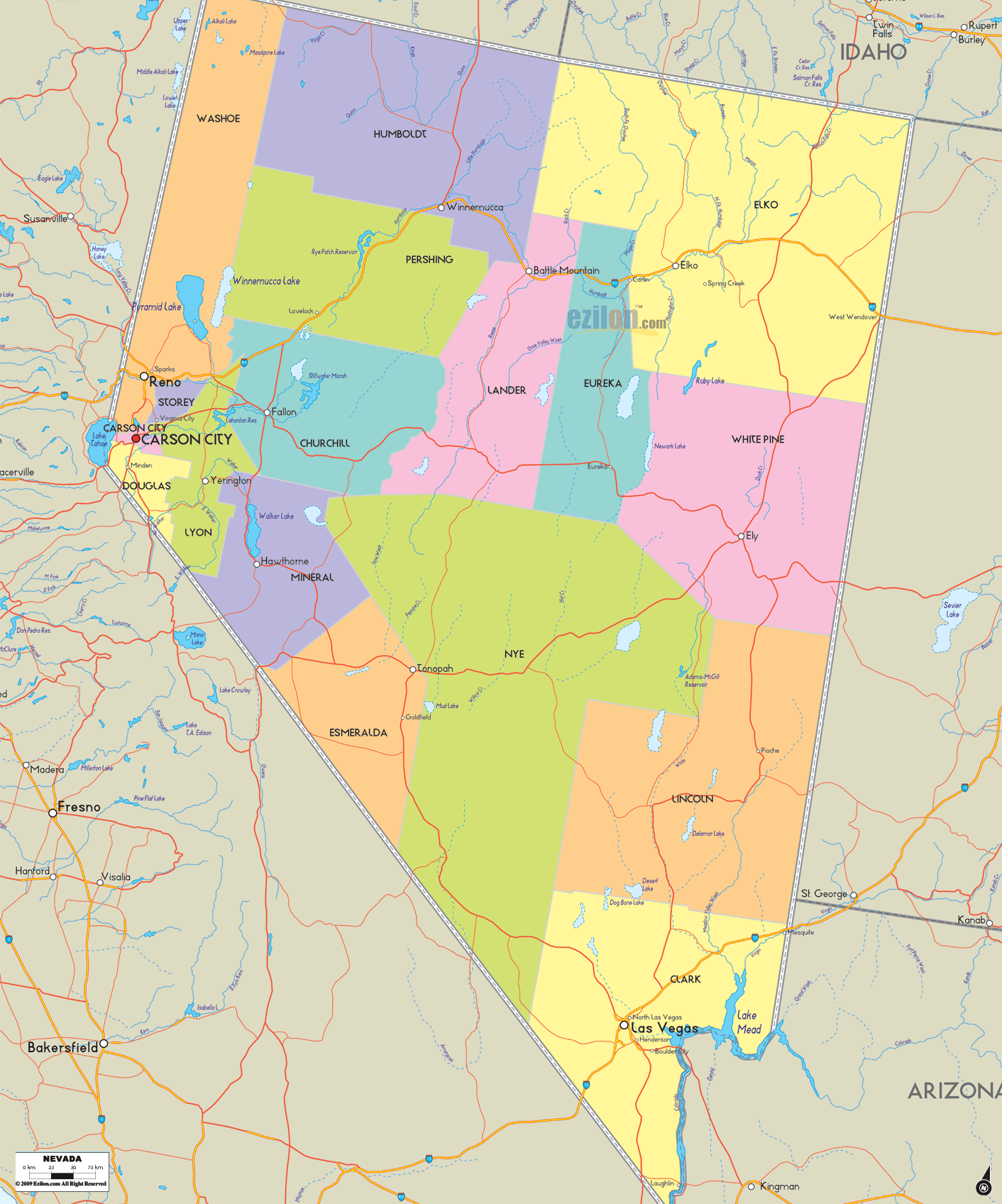 Map Of Nevada State USA Ezilon Maps