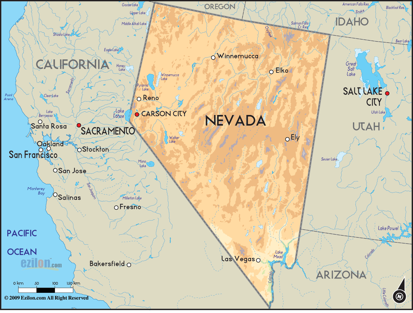 Geographical Map of Nevada and Nevada Geographical Maps