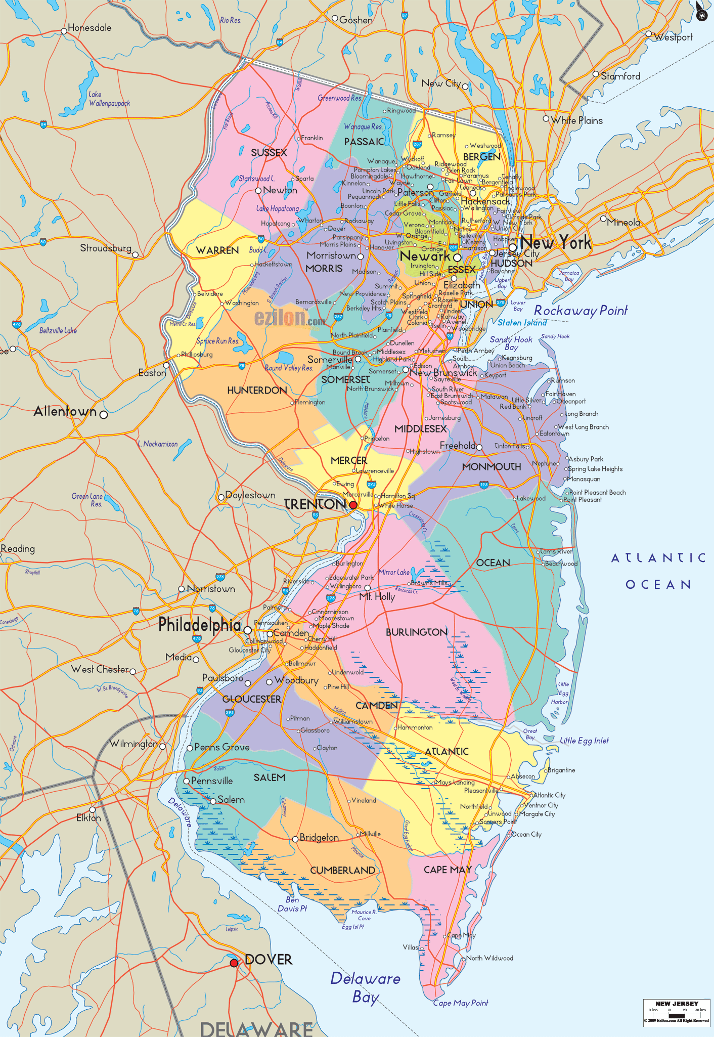 counties in nj map with cities Detailed Political Map Of New Jersey Ezilon Maps counties in nj map with cities