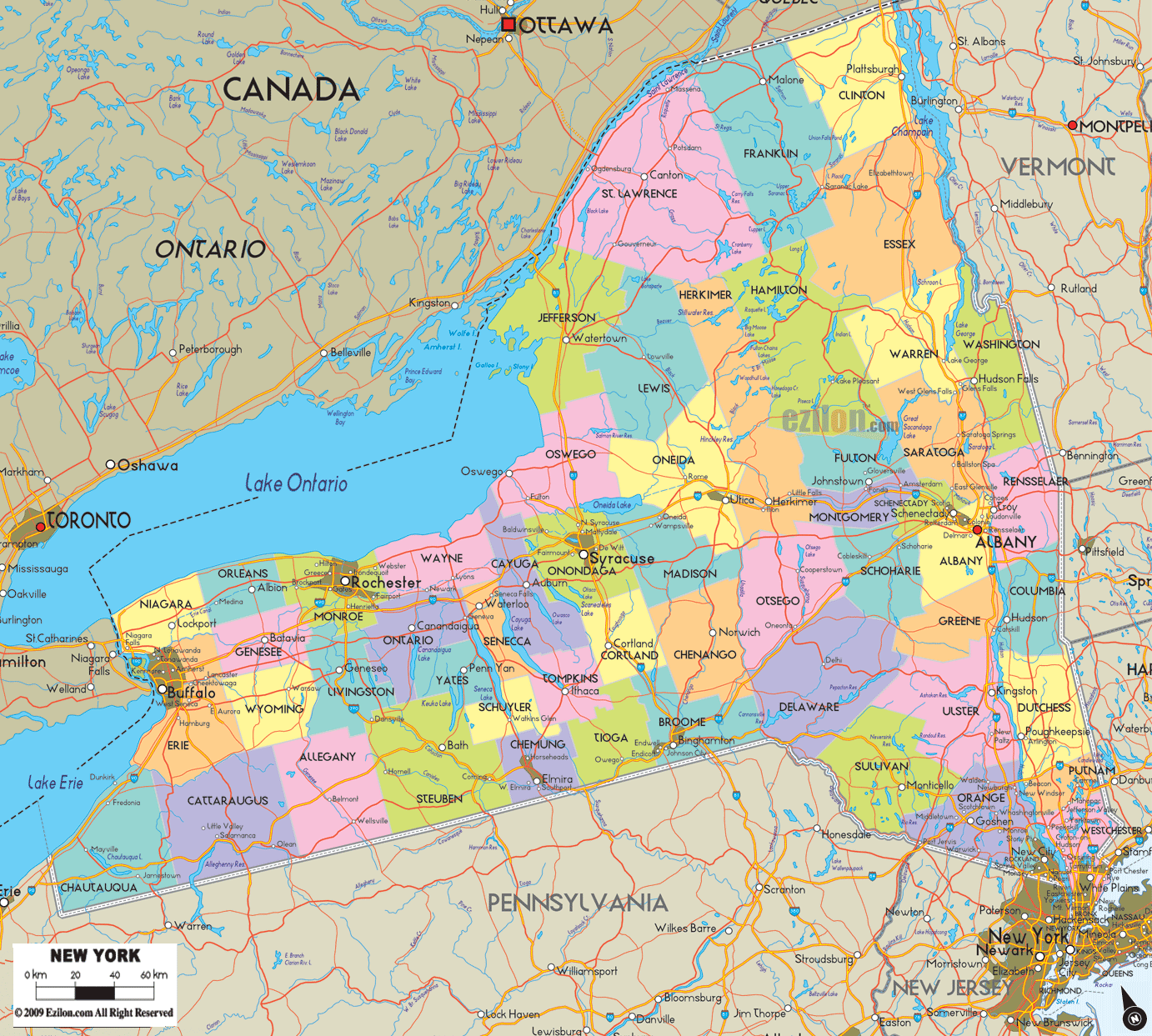 driving map of new york state Detailed Political Map Of New York State Ezilon Maps driving map of new york state