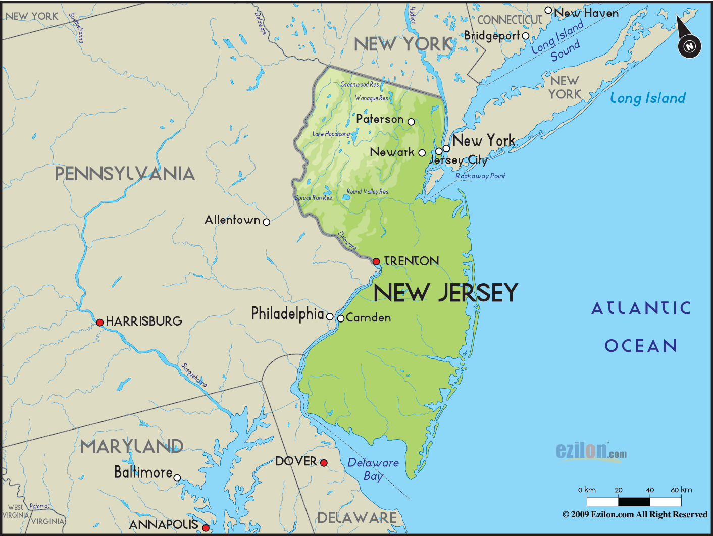 Geographical Map Of New Jersey And New Jersey Geographical Maps