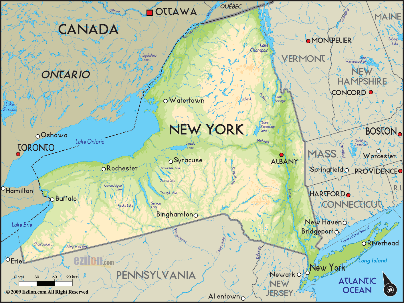 Geographical Map Of New York And New York Geographical Maps