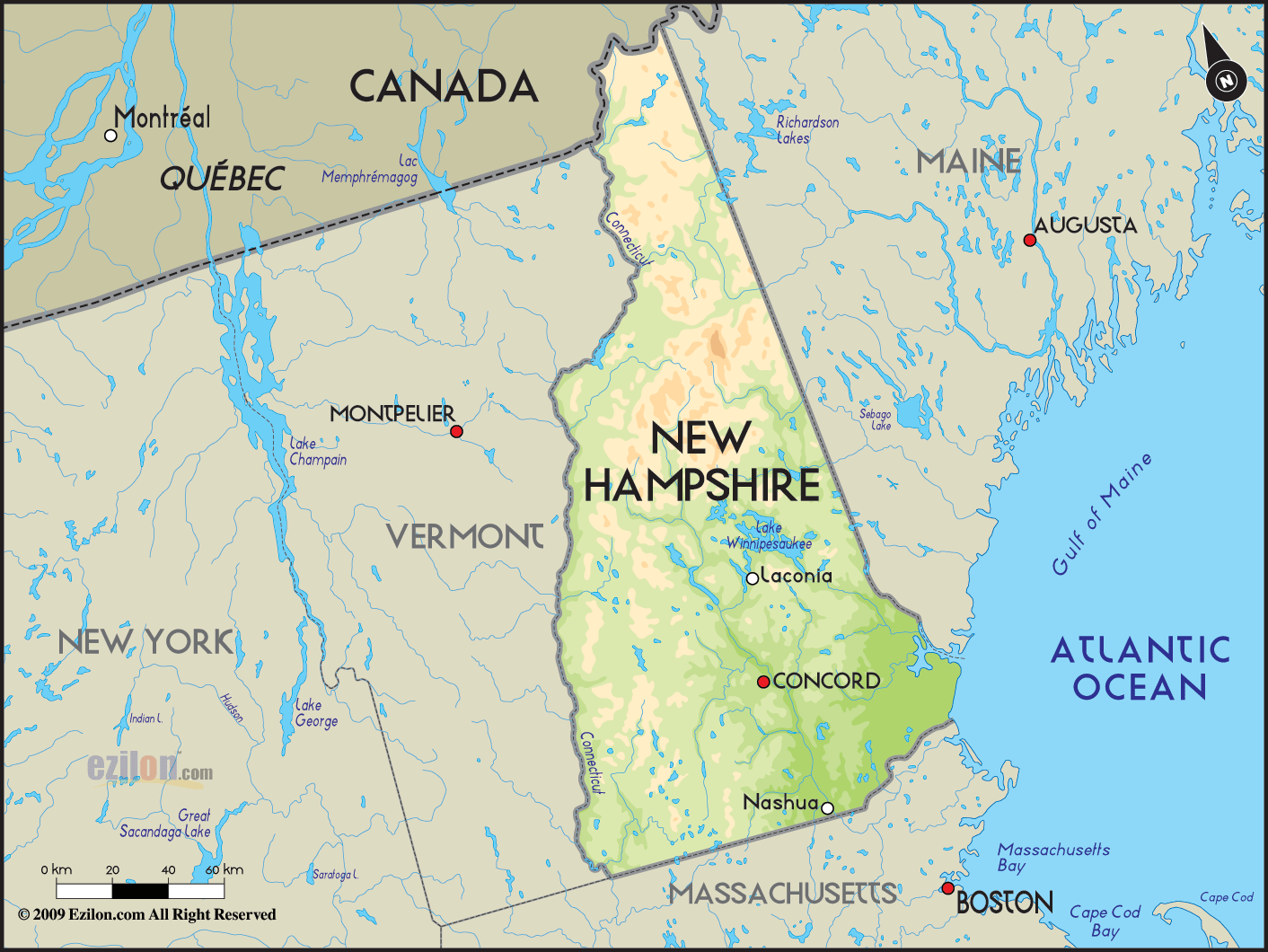 New Hampshire Geographical Map