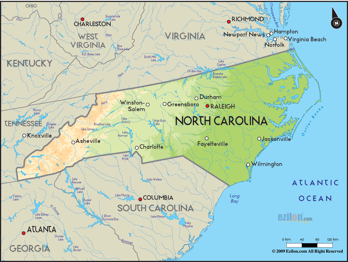 North Carolina Geographical Map