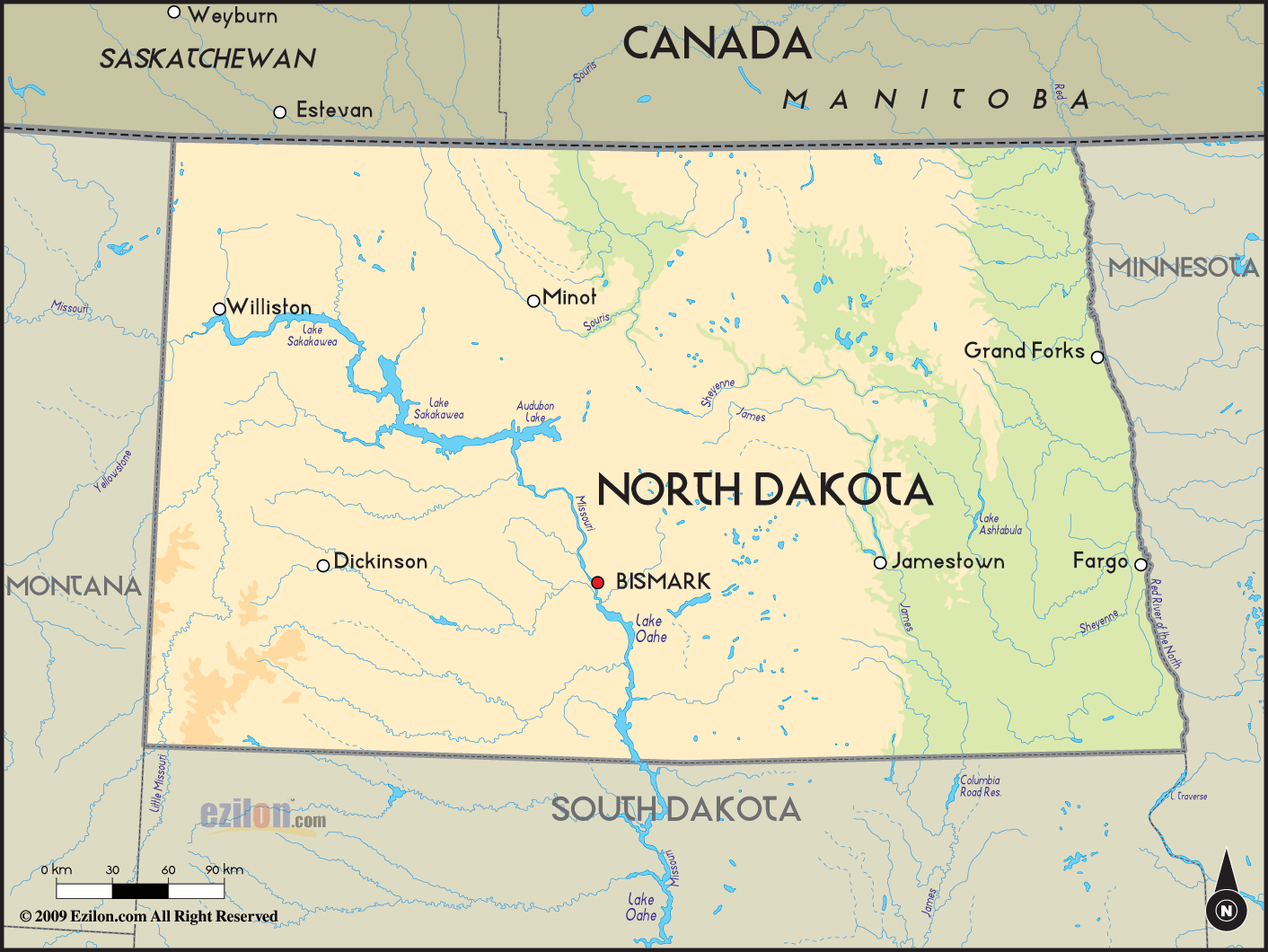 North Dakota Geographical Map