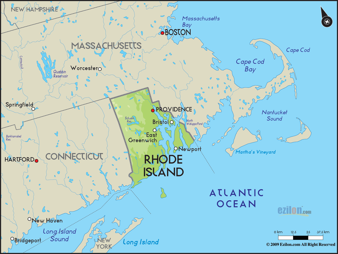 Rhode Island Geographical Map