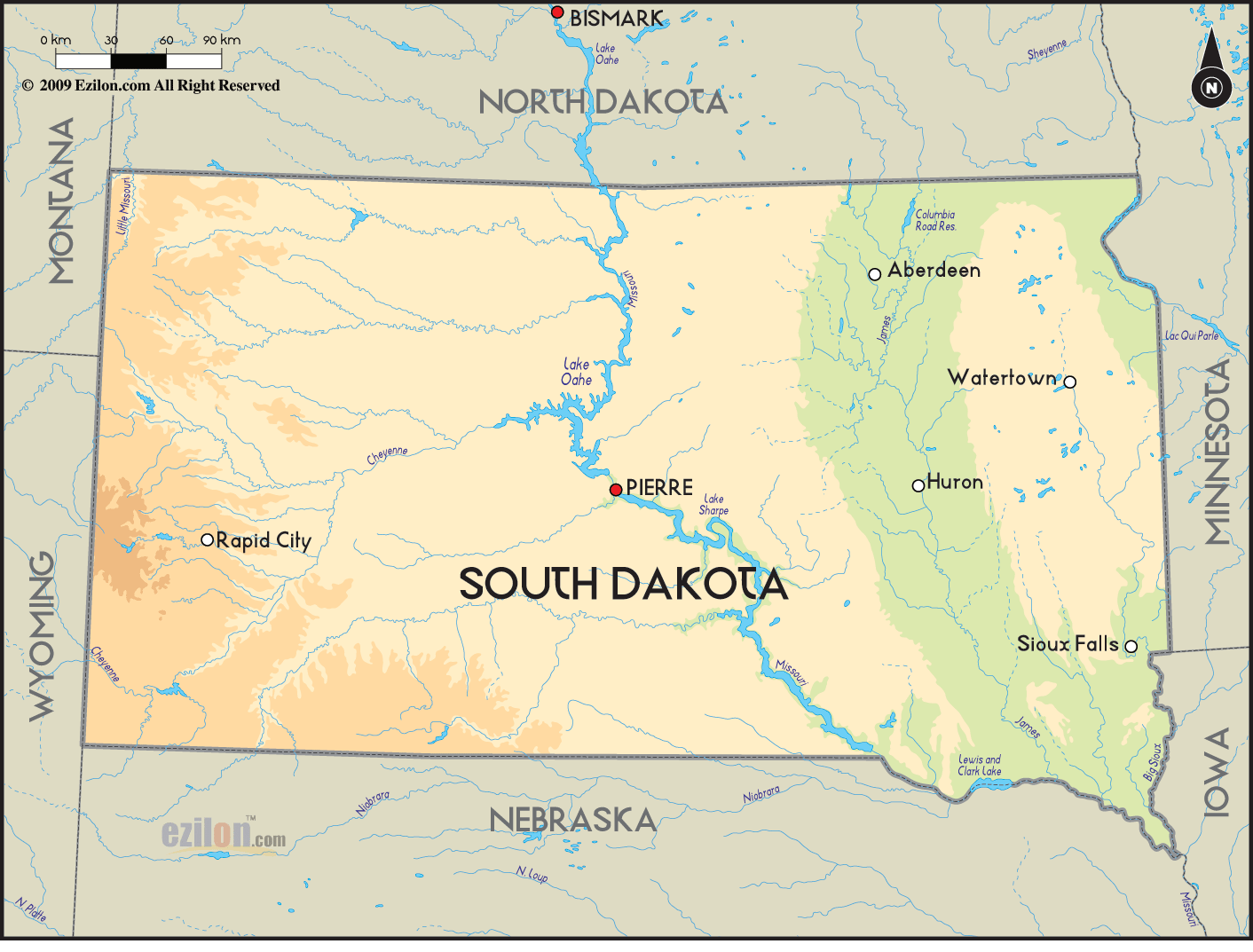 South Dakota Geographical Map