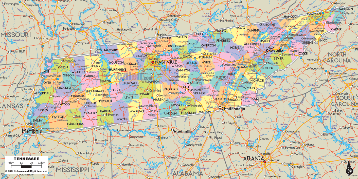 Printable Tennessee County Map