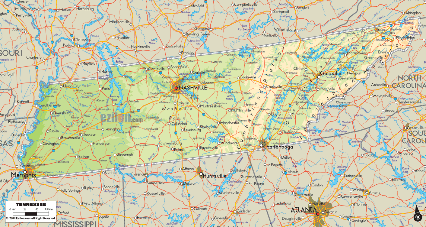 tennessee physical map