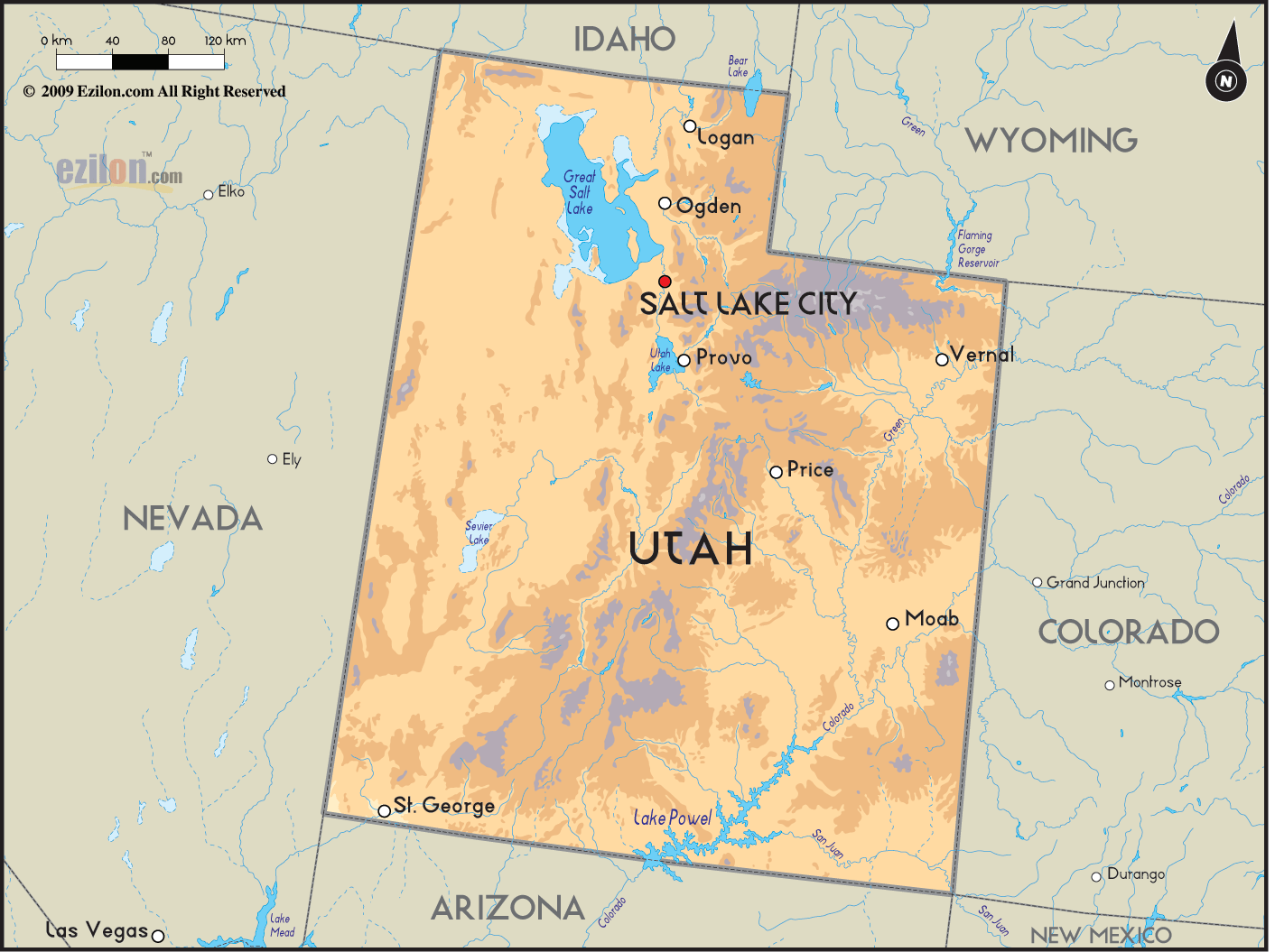 Geographical Map Of Utah And Utah Geographical Maps