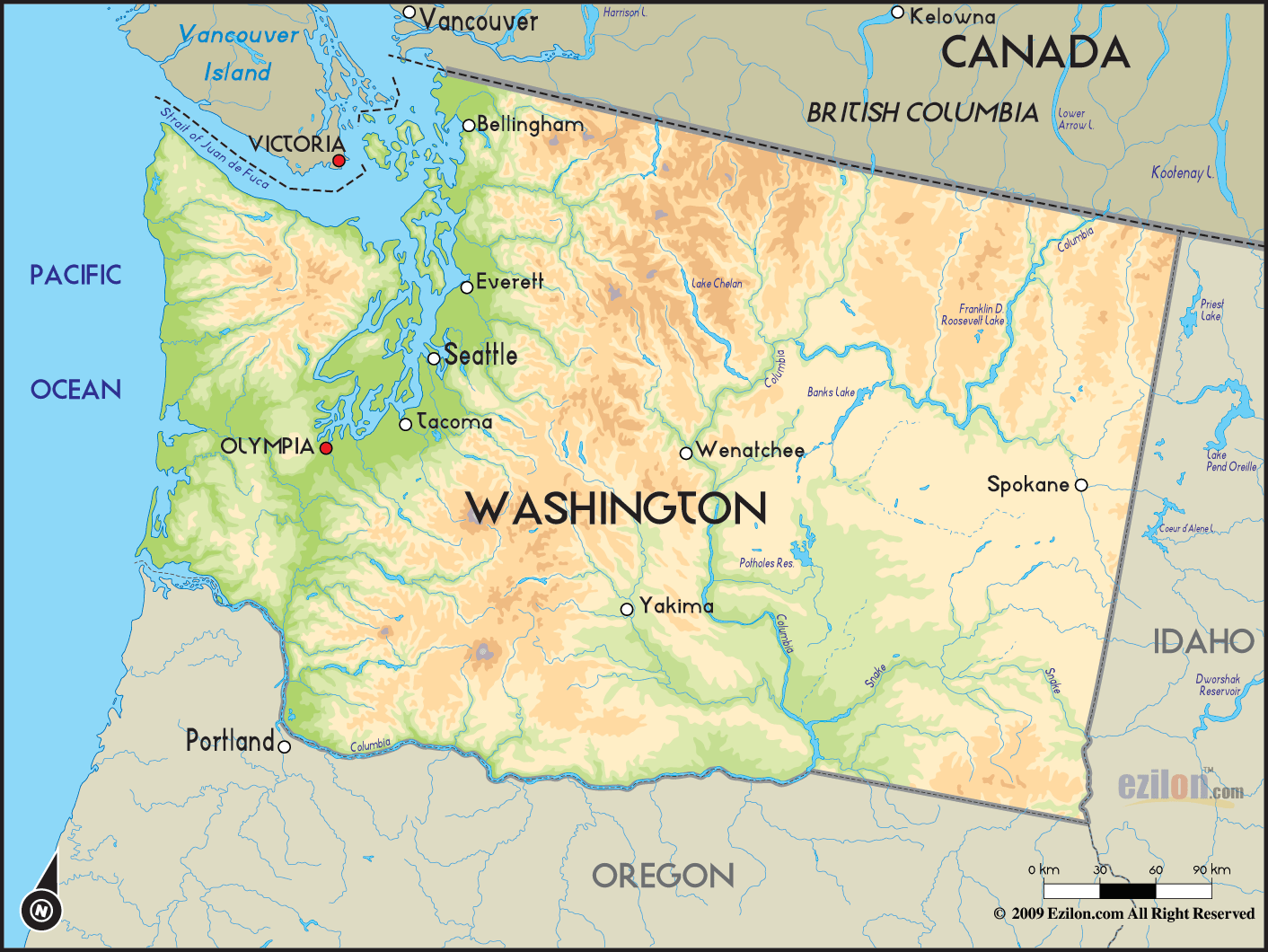 Washington Geographical Map