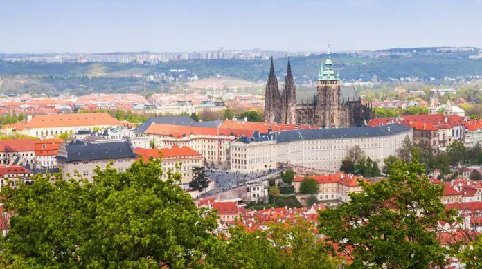 Czech Republic, panoramic view of Prague with St. Vitus Cathedral