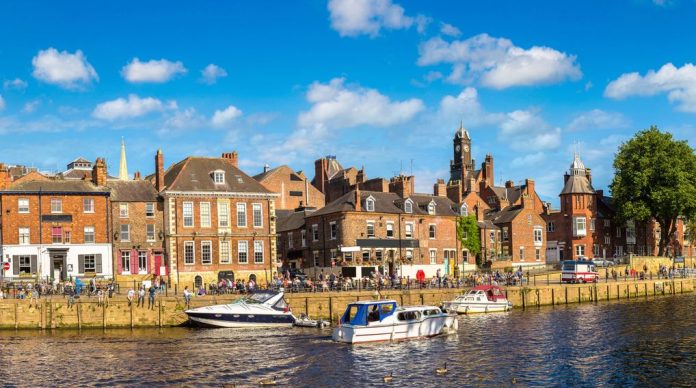 Panorama of River Ouse in York in North Yorkshire in a beautiful summer day, England, United Kingdom